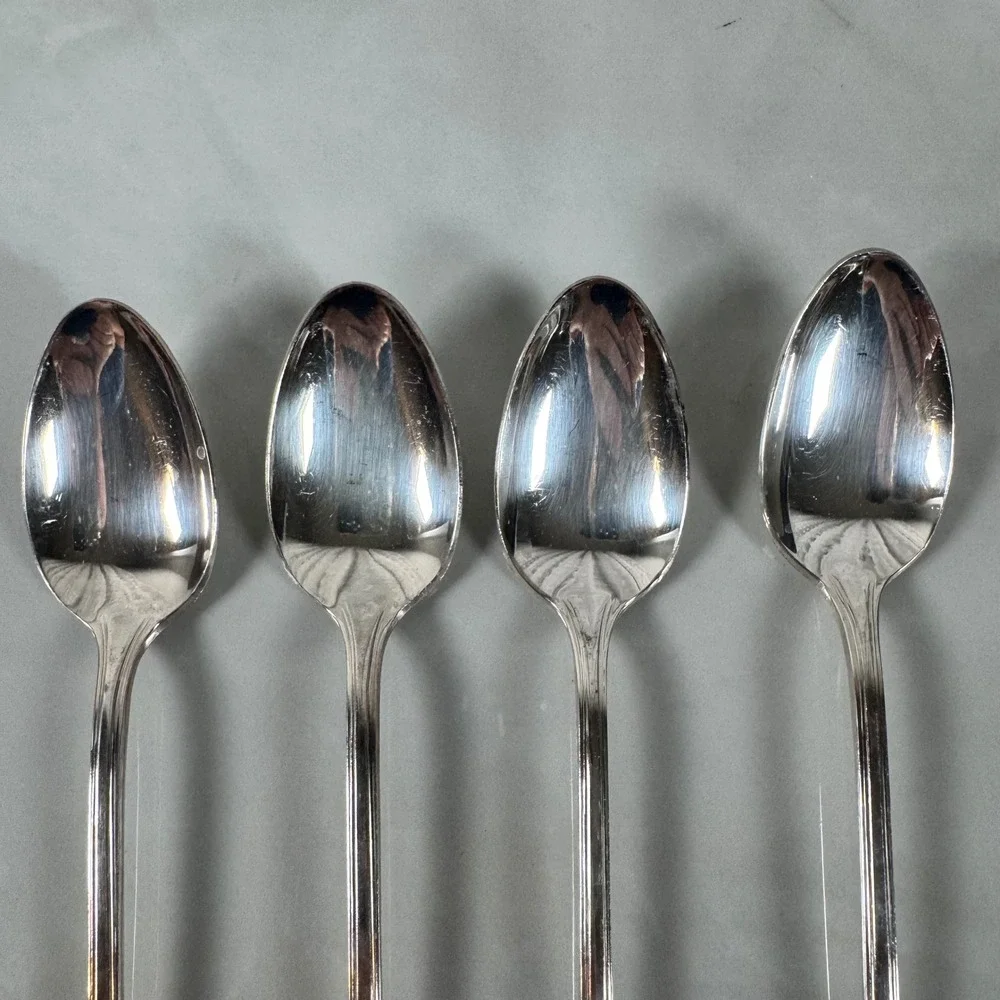 Set of 4 Plymouth Silver Plate Long Iced‎ Tea Spoons Jewel Rose Cottagecore